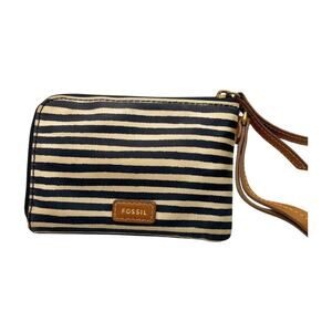 Fossil Eliza Wristlet Navy Blue & white striped coated canvas